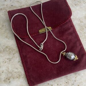 LAGOS Silver Necklace with Gold and Black Pearl. Sterling with gold accents